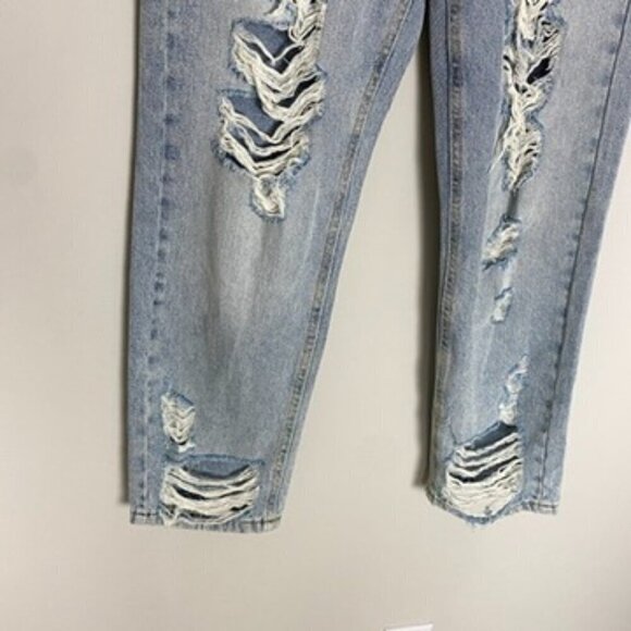 Avec Les Filles Ripped Mid Rise Mom Jeans Distressed Straight Leg Size 27 - Picture 3 of 9